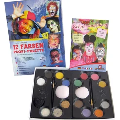 Ansigtsfarve - Palette m. 12 farver og idéer