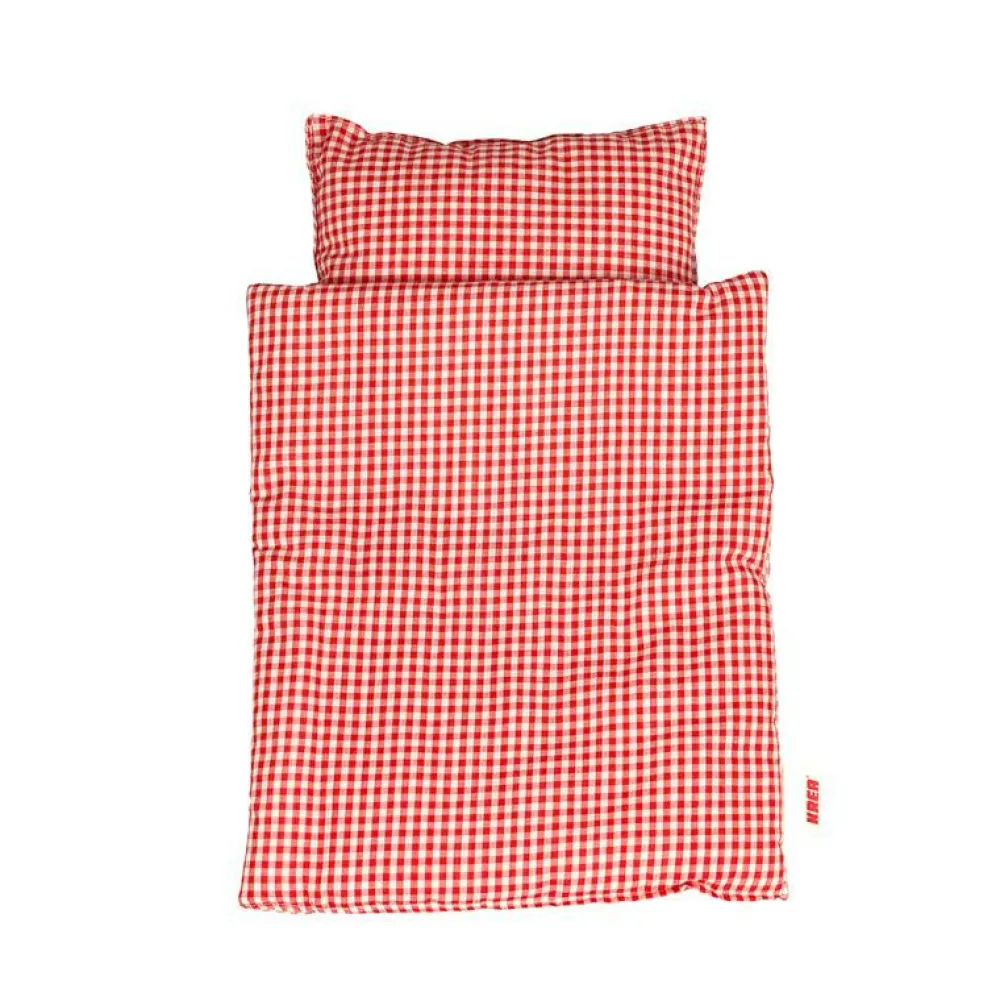 Outlet KREA Dukkevogn tilbehør - Dyne & pudesæt rødternet