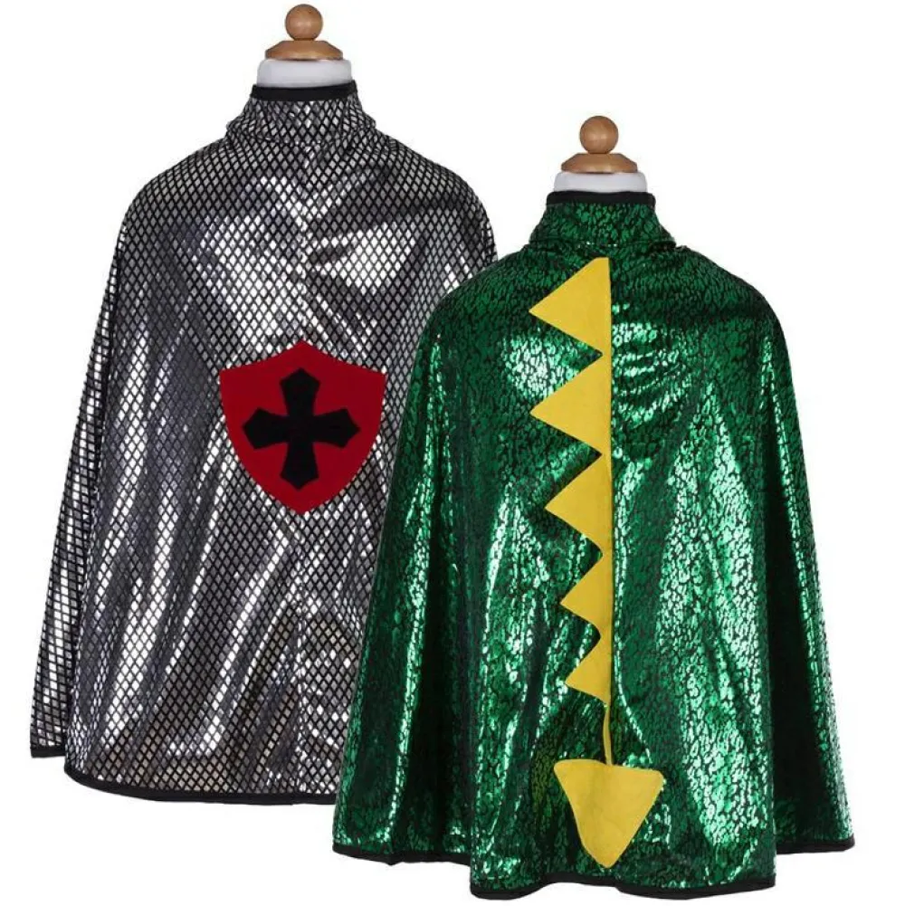Great Pretenders 2-i-1 Grøn Drage/Ridder-kappe, str. 5-6 år