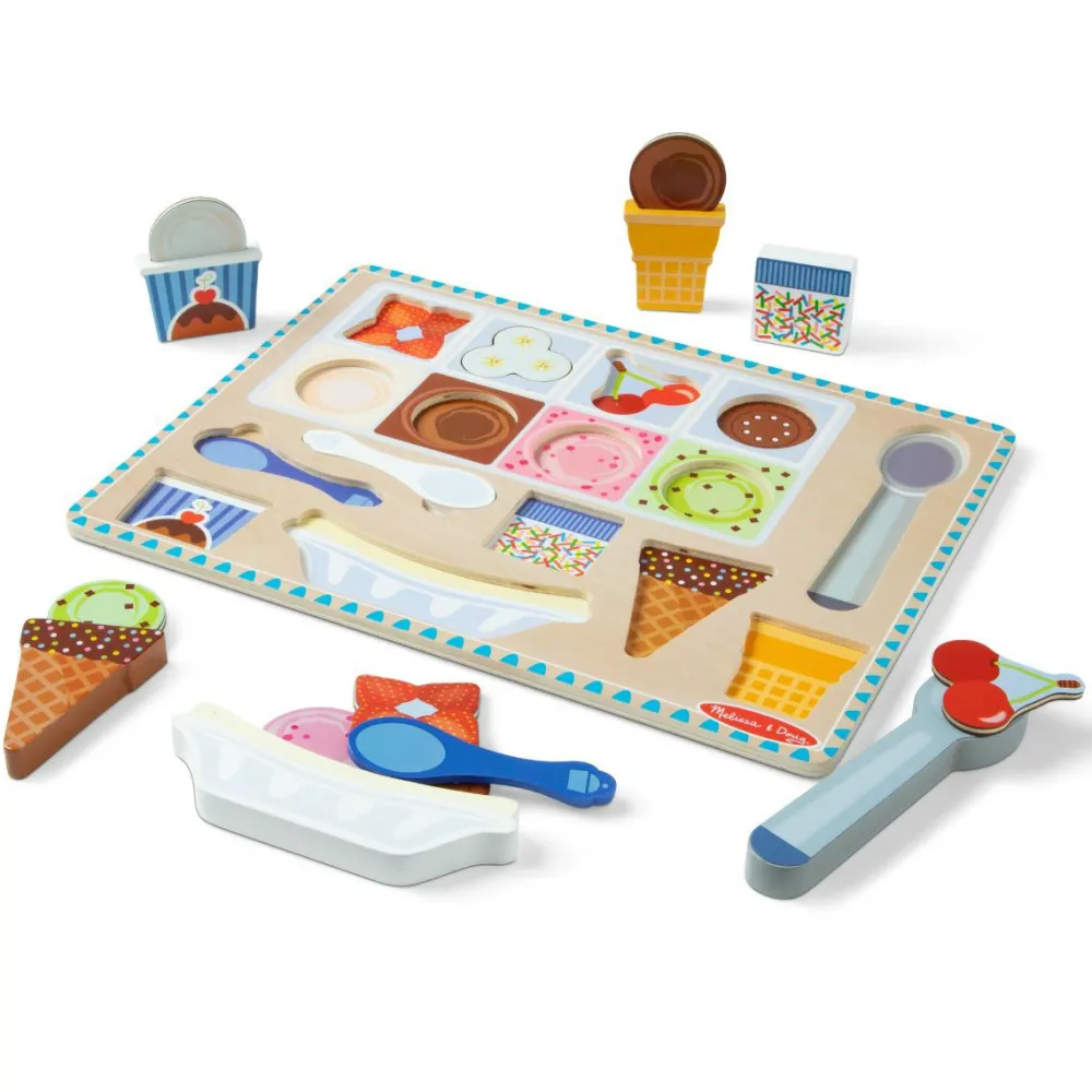 Clearance Melissa & Doug 2-i-1 legesæt og puslespil - Iscafé, 16 dele