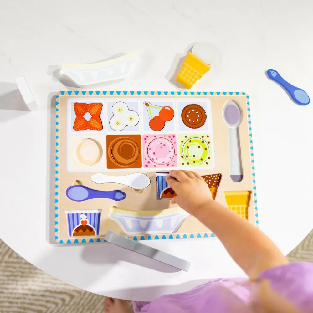 Clearance Melissa & Doug 2-i-1 legesæt og puslespil - Iscafé, 16 dele