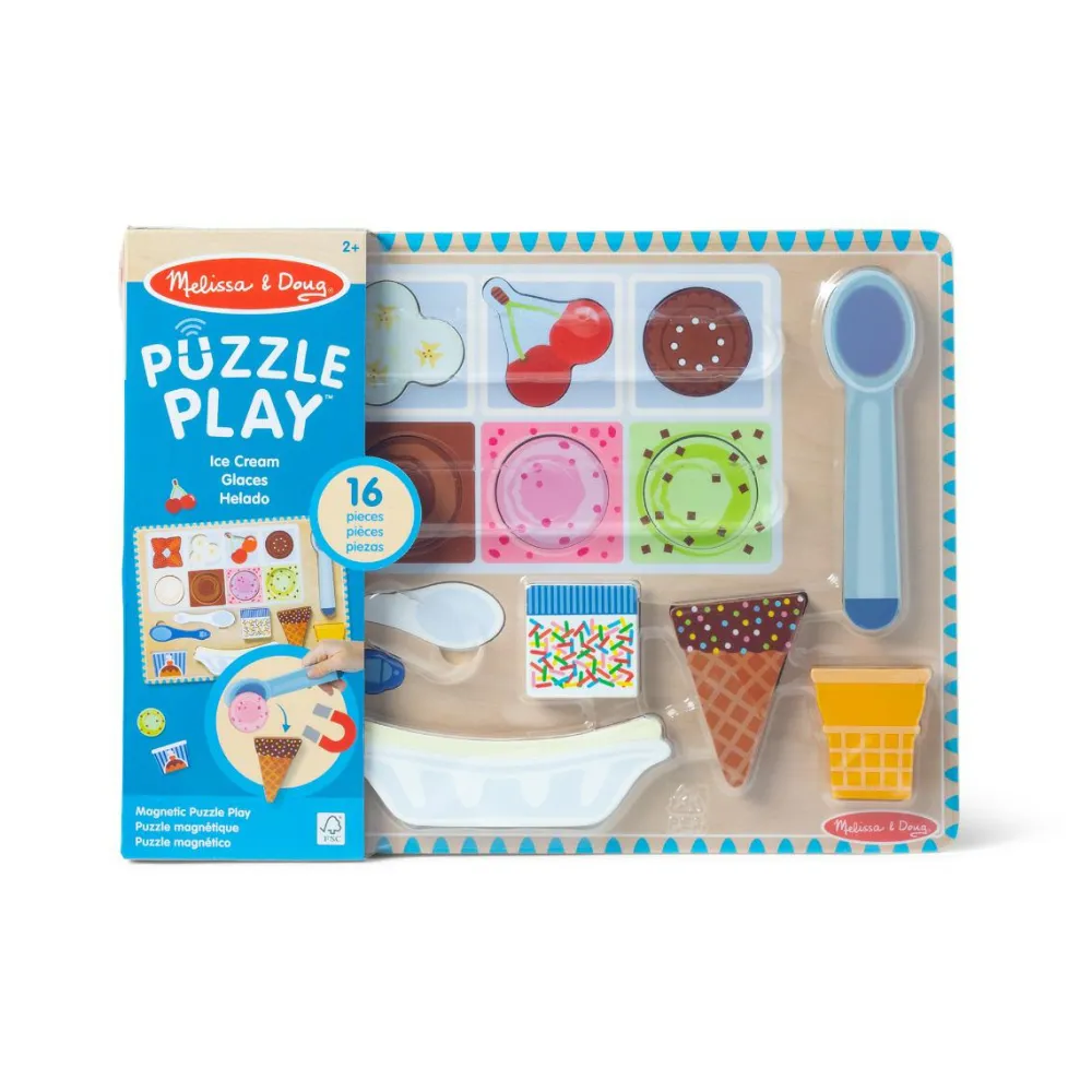 Clearance Melissa & Doug 2-i-1 legesæt og puslespil - Iscafé, 16 dele