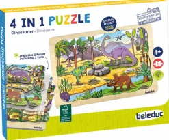 Online Beleduc 4-i-1 puslespil m. 45 brikker - Dinosaurer