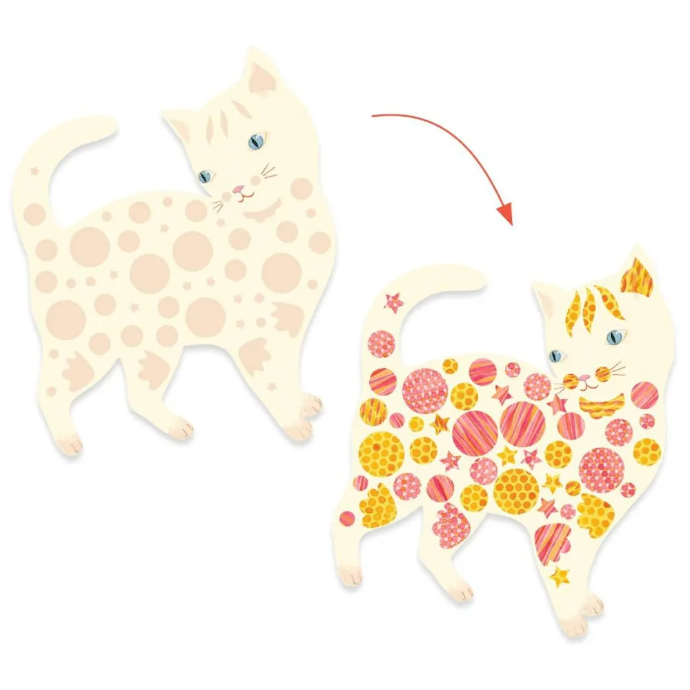 Hot Djeco Kreativ æske - Dekorer katte med klistermærker