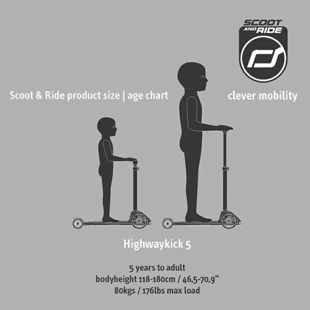 Hot Scoot & Ride Løbehjul - Highwaykick 5 m. LED, Steel