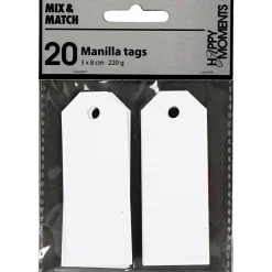 Best Creativ Company Manilamærker 3 x 8 cm. - Hvid, 20 stk