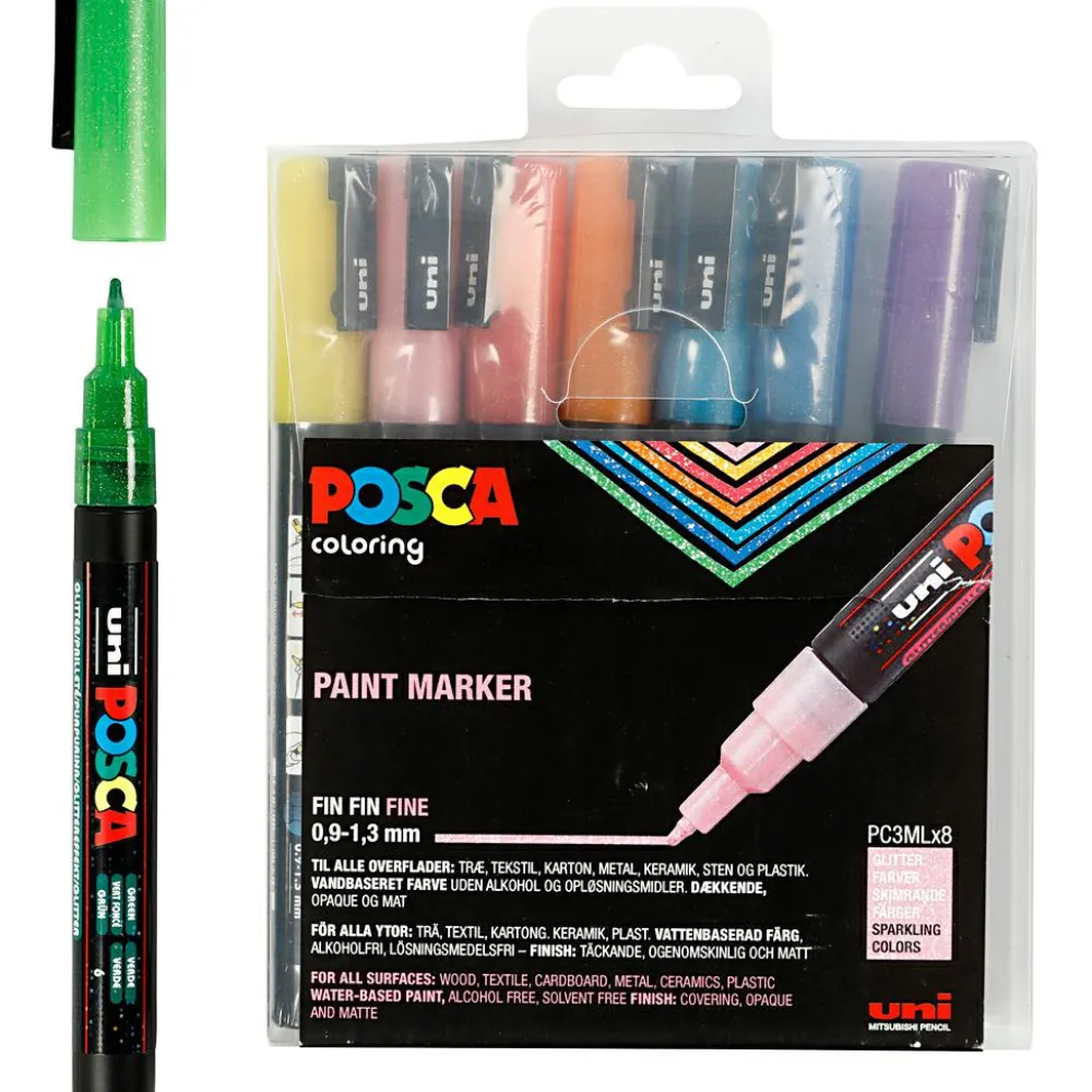 Sale Posca tusser PC-3M - Glitter, 8 stk.