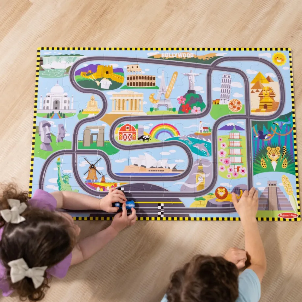 Hot Melissa & Doug Puslespil m. 48 brk - Jorden rundt, inkl 2 biler
