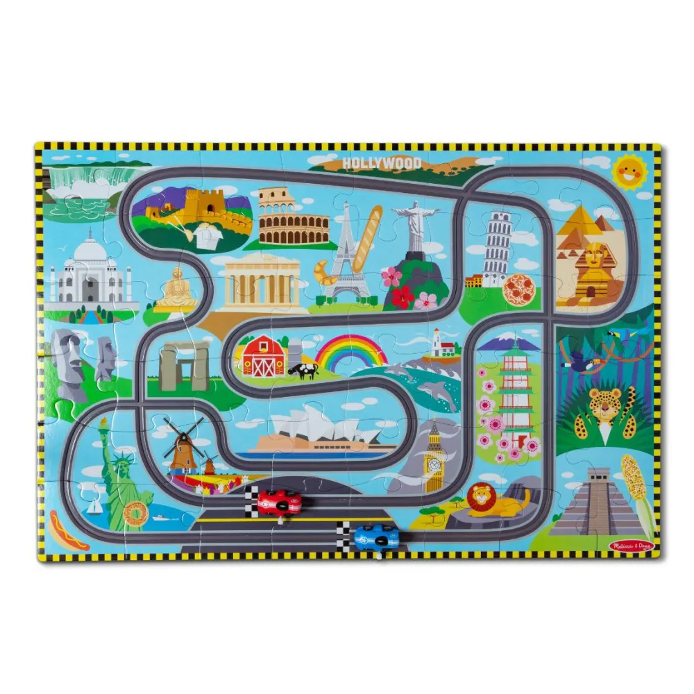 Hot Melissa & Doug Puslespil m. 48 brk - Jorden rundt, inkl 2 biler