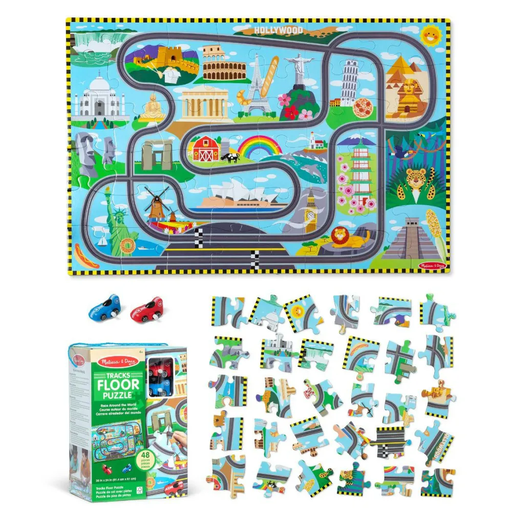 Hot Melissa & Doug Puslespil m. 48 brk - Jorden rundt, inkl 2 biler