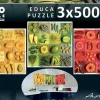 Online educa Puslespil m. 3 x 500 brikker - Frugt & blomster