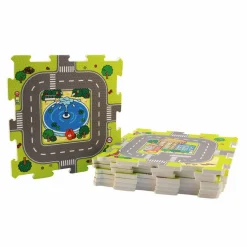 Online Puslespilgulv med vej og by, 9 fliser