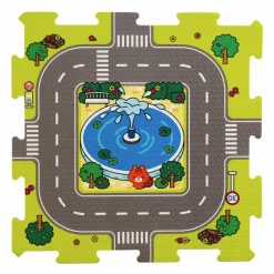 Online Puslespilgulv med vej og by, 9 fliser