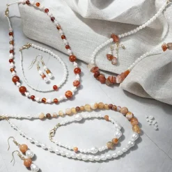 Creativ Company Smykke startsæt - Agater, beige/brun/hvid