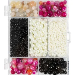 Clearance Creativ Company Smykke startsæt - Agater, sort/pink/hvid