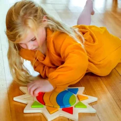 Hot Træpuslespil m. 16 brikker - Regnbue sol